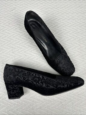 Black Velvet Burnout Floral Block Heels Square Toe Formal Dark Romantic Spain
